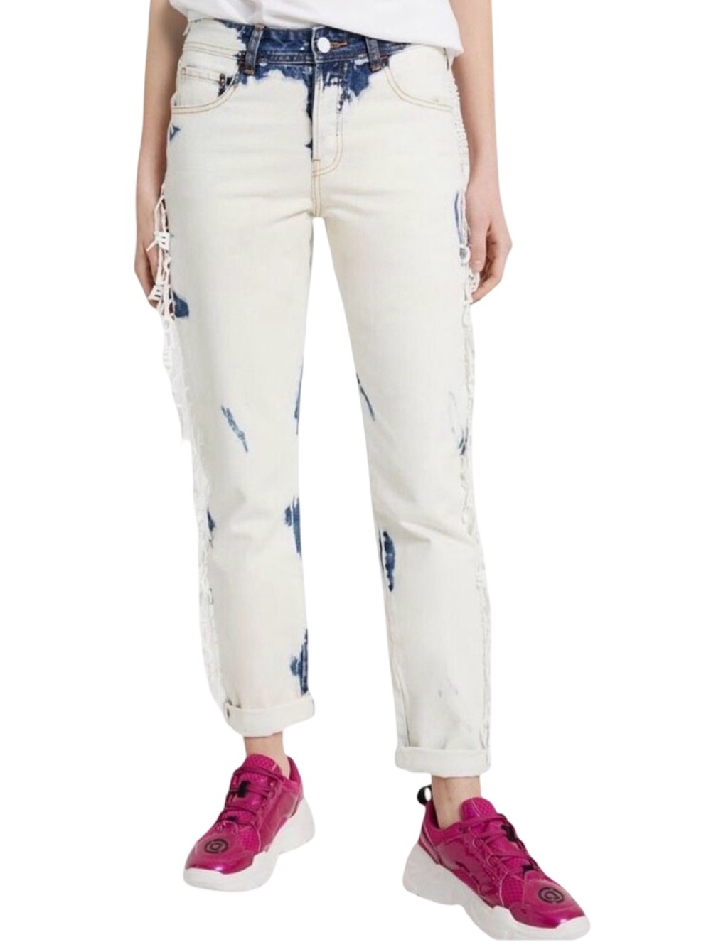 Desigual Faded Love Notes Tie Dye Boyfriend Jeans - Size 30 (US 6)